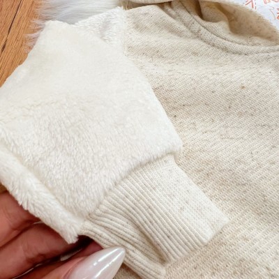 Conj. Jaqueta com Pelinho Hello Friend e Calça em Linho - Areia e Off White